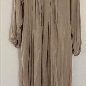H&M Neutral Taupe Tie-Neck Long Dress
